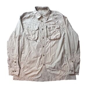 Natural Gear Fishing Shirt Mens L Tan Long Sleeve Button Up Vented Utility